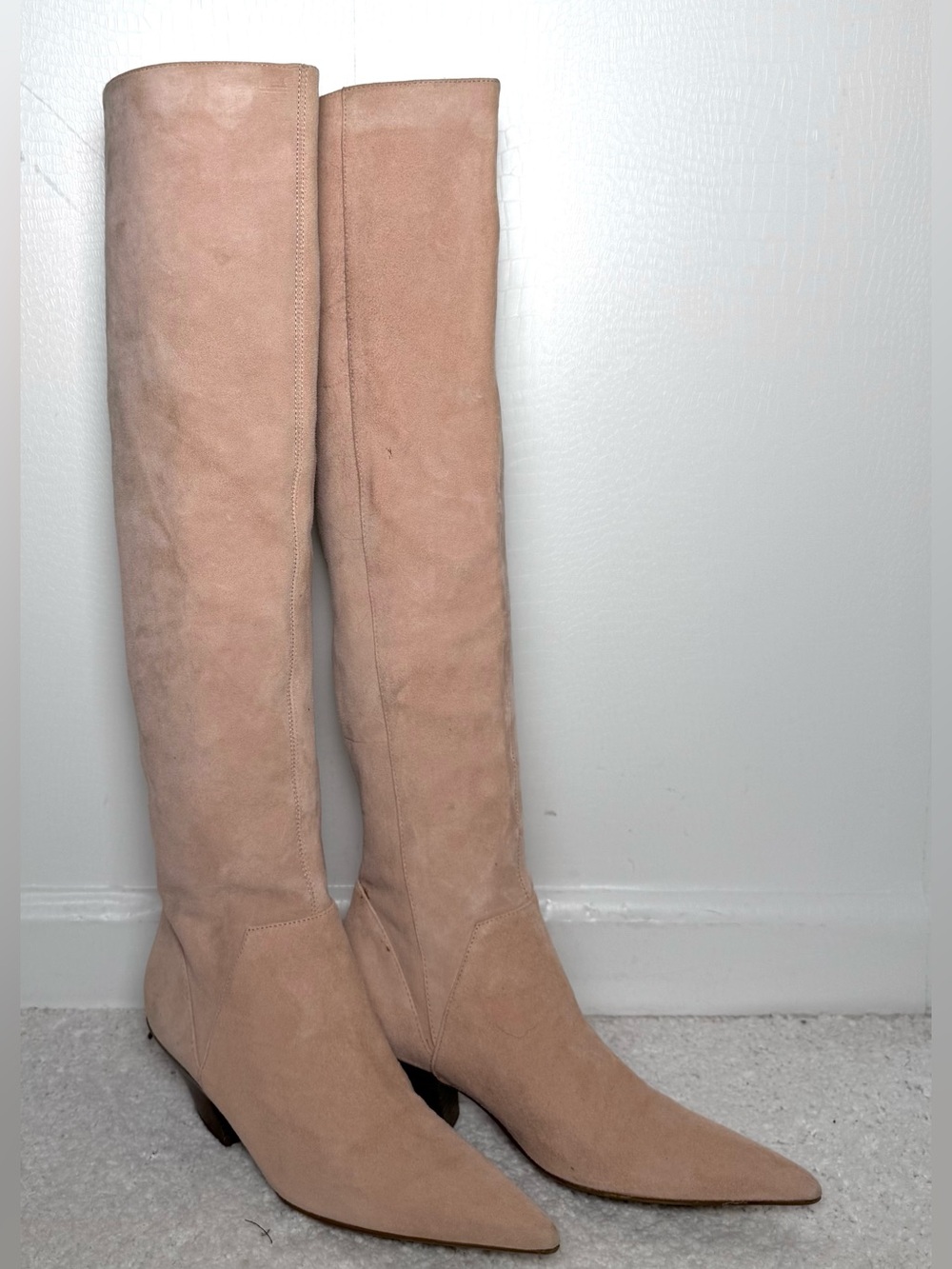 Nine West Suede Knee High Boots Blush Pink Pointed Toe Size 7